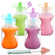 Silicone Reusable Baby Food Pouches with Straws, 4 Pack Leakproof colorful