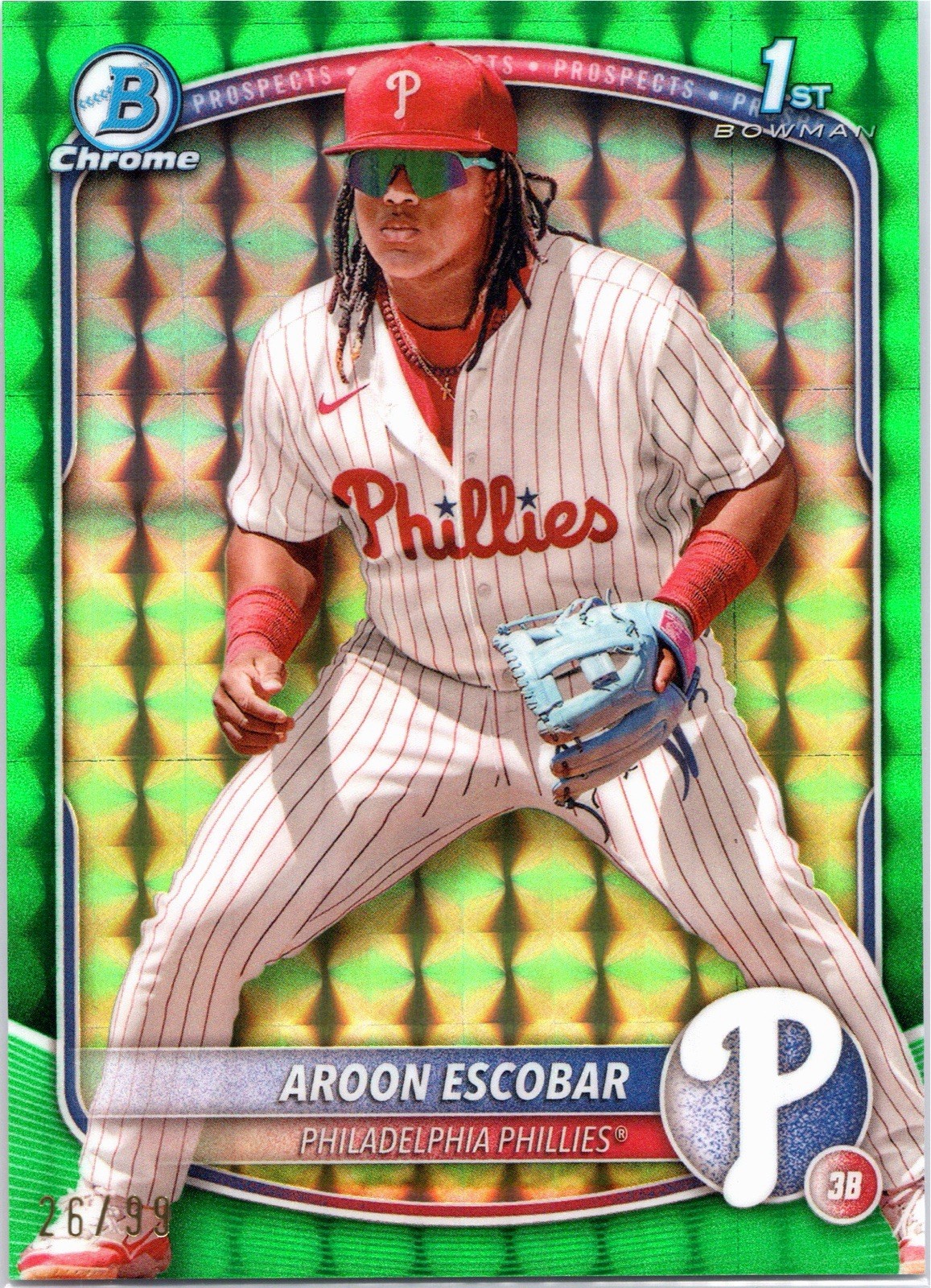 AROON ESCOBAR 2025 BOWMAN CHROME 1ST Green Geometric /99 Phillies