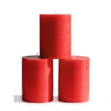CANDWAX 3x4" Red Pillar Candles Set of 3 - Unscented Dripless Rustic Red
