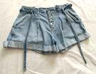 HOLLISTER Medium-Light Wash BUTTON Fly PLEATED Cuffed & BELTED Jean Shorts Sz 15 — photo 1