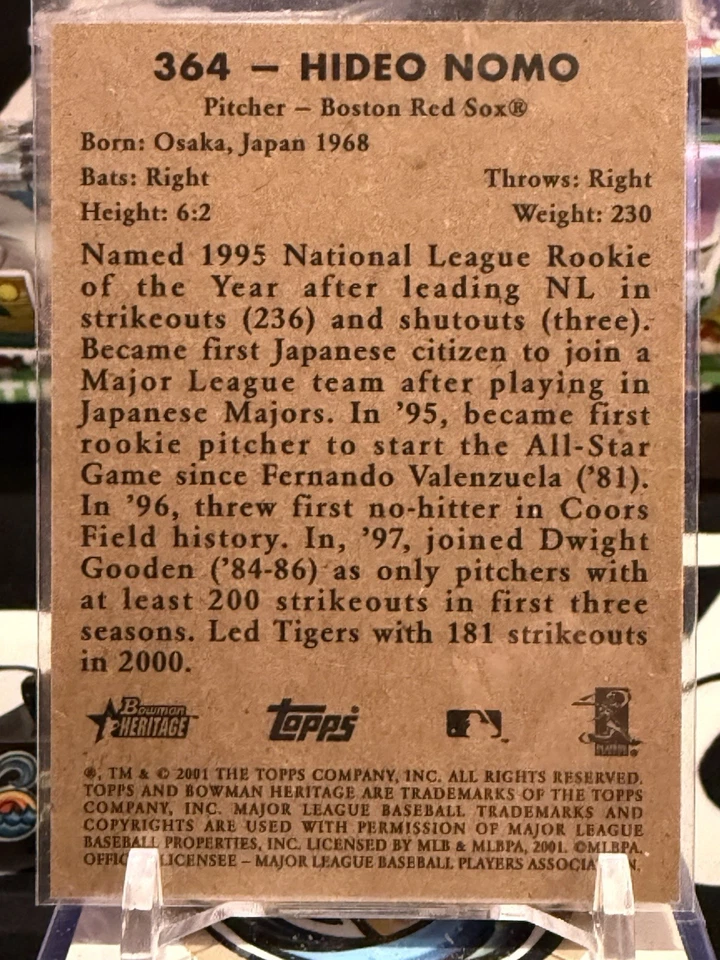 2001 BOWMAN HERITAGE - #364- HIDEO NOMO (RED SOX)- SHORT PRINT - NM JH 12i - Image 2 of 2