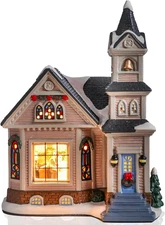 LED Lighted Ceramic Christmas Village Church House for Holiday Decor