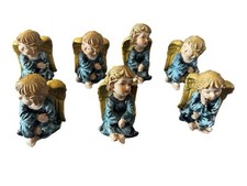 7 Angioletti Decorativi In Resina 8cm Colore Blu Decorazione Natalizia