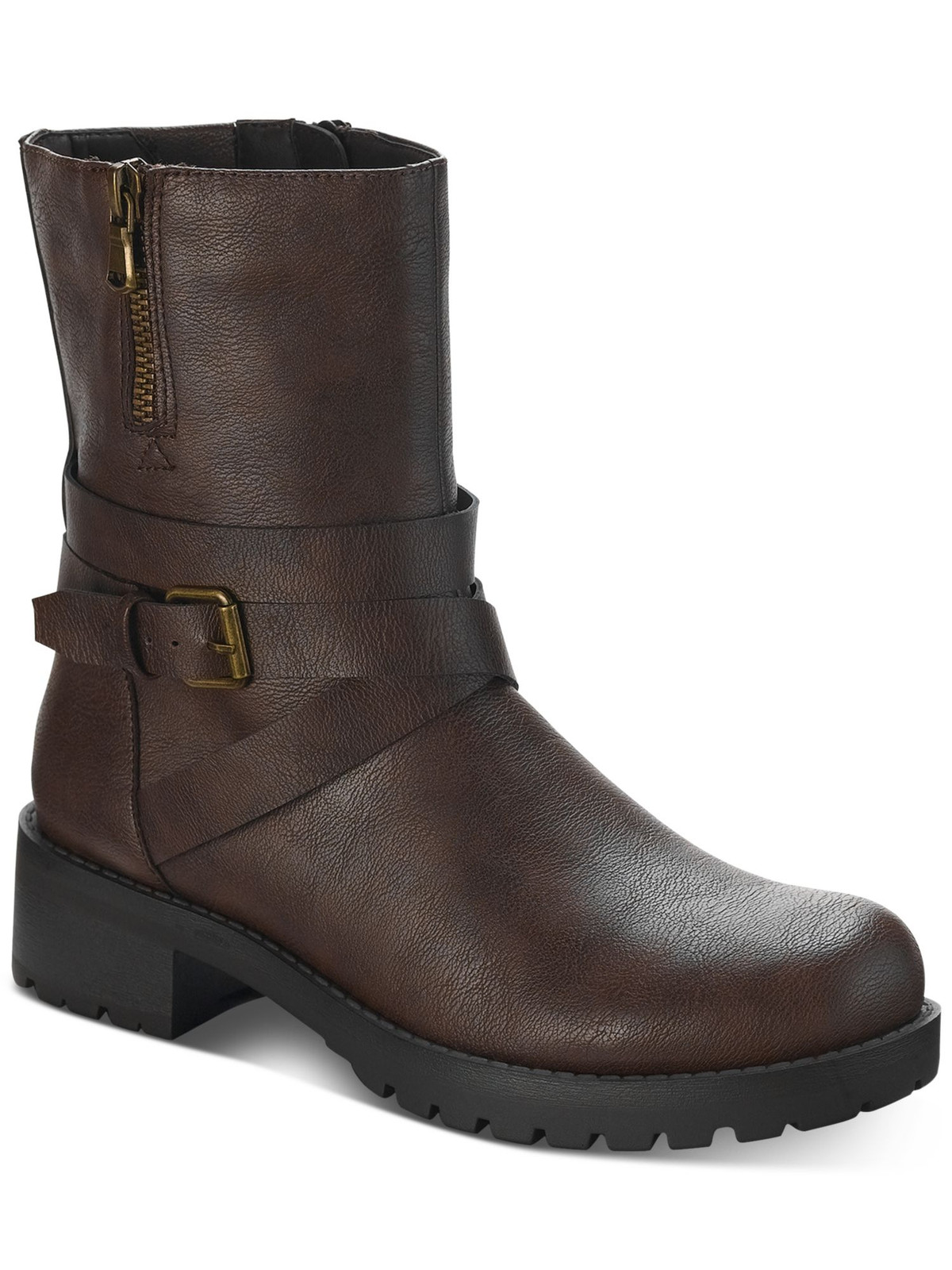 SUN STONE Womens Brown Stellaa Round Toe Block Heel Zip-Up Riding Boot 9.5 M