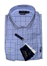 Polo Ralph Lauren Men's Blue Performance Fit Checkered Dress Shirt Sz XXL
