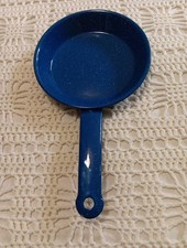 Blue Enamelware White Speckles Skillet Appx 7.5"diameter 13"Rim-handle Tip