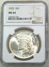 1925 Peace Silver Dollar NGC MS64 Original Gorgeous Luster PQ #D273E