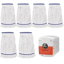 Pack of 6 Heavy Duty Cotton Mop Head Replacements, String Mop – 19.5oz Loop-E...