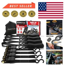Enhanced 1650lb Ratchet Tie Down Strap Set - 4 Heavy-Duty Straps & Soft Loops