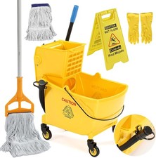 38 Qt Commercial Mop Bucket with Side Press Wringer on Wheels and Mops Set