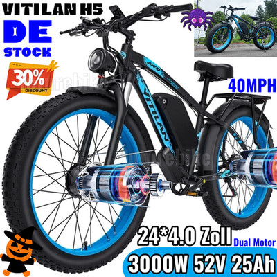 3000W VITILAN H5 52V25Ah Elektrofahrrad 24*4.0 Zoll FatBike E-Mountainbike 40MPH