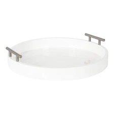 Lipton Modern Round Tray, 15.5 inch Diameter, White and Silver, Decorative Ac...