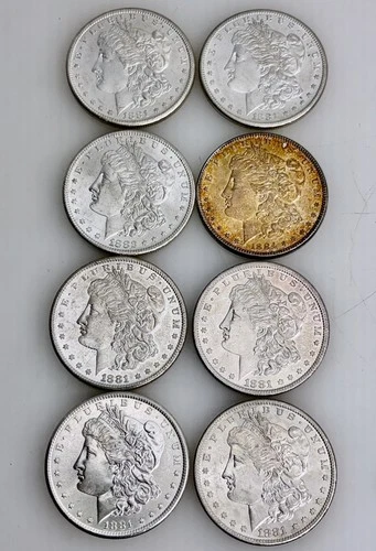 Lot of 8 Uncirculated Morgan Silver Dollars 1881-S, 1882-S, 1884 -  96751