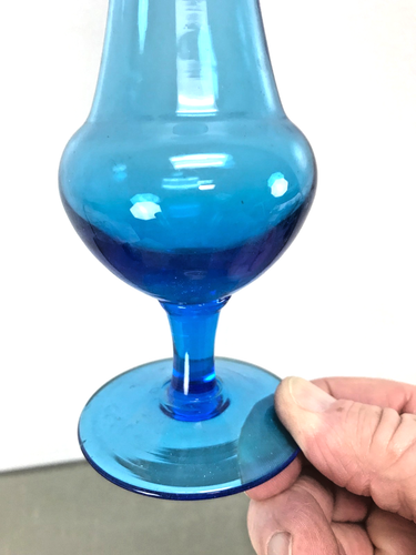 vintage Hand-Blown Empoli Art Glass Style Blue Pedestal Tapered 9.5" Vase - Picture 6 of 8
