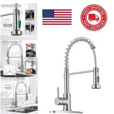 Pull Down Kitchen Faucet Brushed Nickel 17 Inch Height 360 Swivel Design