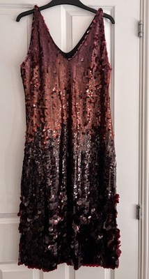 Monsoon Black & Red Sequin  Midi Dress Party Size 14