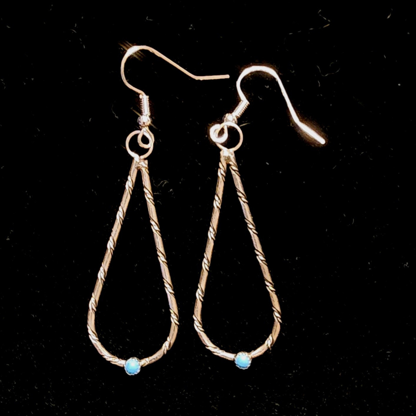 Native American Sterling Silver Teardrop Dangle Earrings with Turquoise 