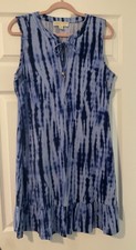 Michael Kors Blue Tie Dye Dress Ruffle Hem Sleeveless Women's Size Large