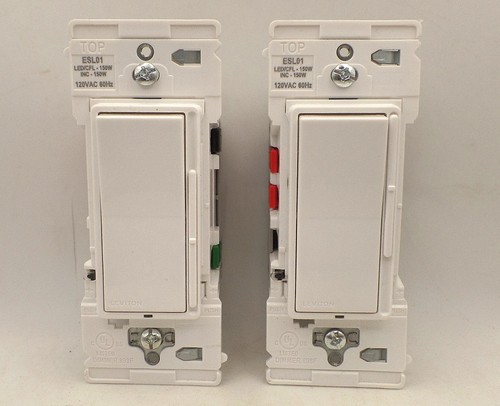 LEVITON ESL01-2PW DECORAZIONE LEVA BORDO BILANCIERE INTERRUTTORE DIMMER SCORREVOLE 1&3 VIE BIANCO 2PK - Foto 2 di 5