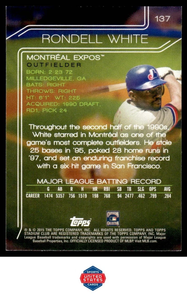 2015 Stadium Club #137 Rondell White Gold Foil - Image 2 of 2