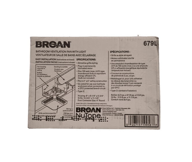 Broan 3.5-Sone 70-CFM White Lighted Bathroom Fan - 679L