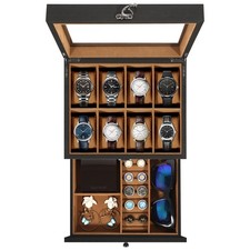 8 Slots Watch Case Solid Wood Jewelry Storage Watch Display Box with Glass Lid