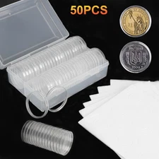 50PCS Clear Coin Capsule Round Plastic Holder Container Storage Box Case 17–40mm