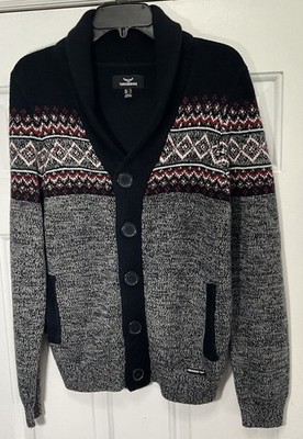 Threadbare Blue/Gray Big Button Knitted Cardigan Pockets Men s Small