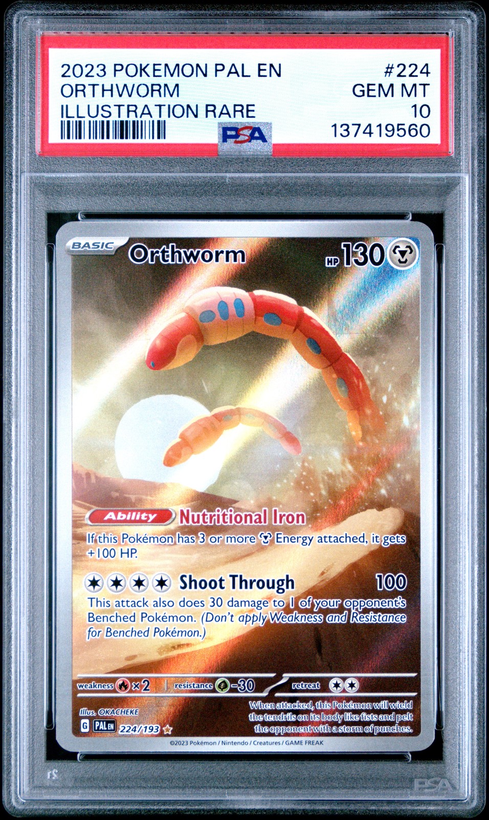 2023 POKEMON PAL EN-PALDEA EVOLVED ILLUSTRATION RARE #224 ORTHWORM PSA 10