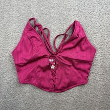 Urban Outfitters Corset Crop Top Women's Medium Pink Ribbed Lace Up Camisole