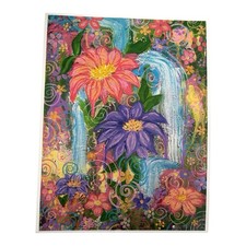 Impresión artística floral vibrante en cascada pintada a mano Shabby Chic 11"x8,5" Cottagecore