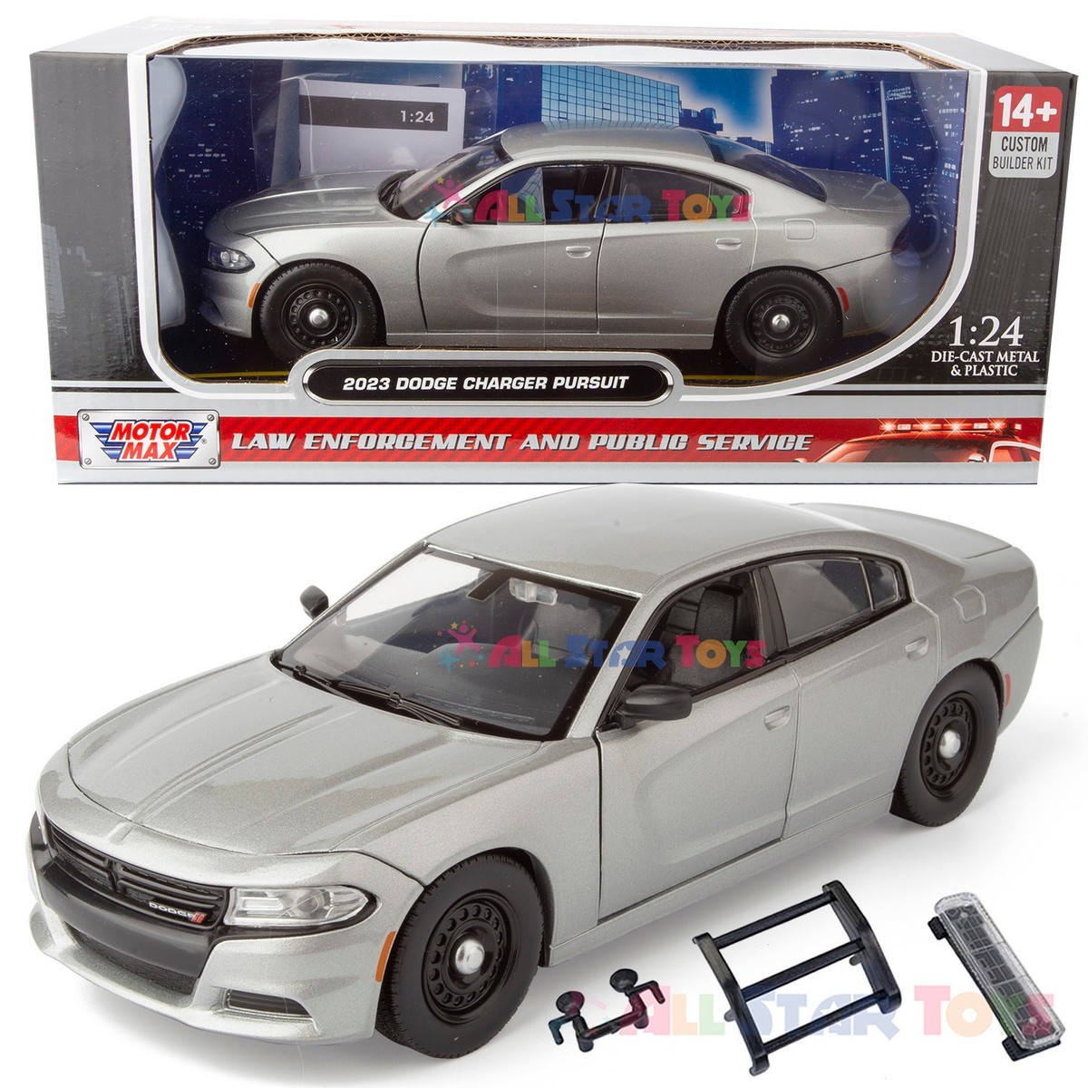 MOTORMAX 2023 DODGE CHARGER POLICE CAR SILVER Builder Kit 1/24