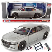 MOTORMAX 2023 DODGE CHARGER POLICE CAR SILVER Builder Kit 1/24 Diecast 76996