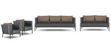 Arbeitszimmer Designer Sitzm&ouml;bel Luxuri&ouml;ser 3-Sitzer 2x Sessel Zweisitzer