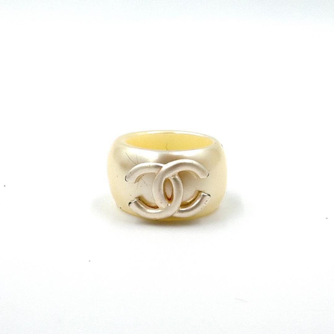 Auth CHANEL Coco Mark Ring Womens Ivory Size 15 Genuine Luxury Jewelry thumbnail 2