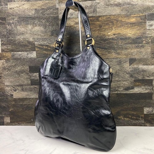 Yves Saint Laurent Metropolis Tote Patent Leather Black Shoulder Bag Authentic