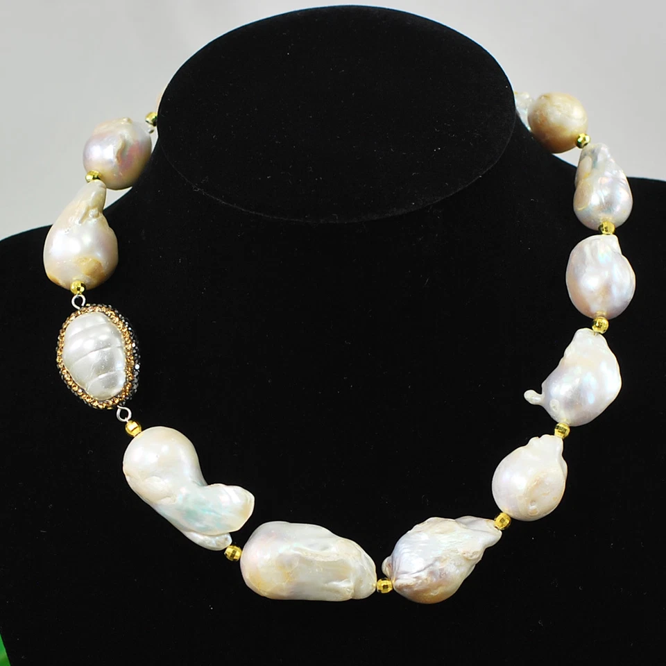 White Freshwater Nuggets Necklace w/ Gold tone Toggle Clasp 18.5" - Image 3 of 4