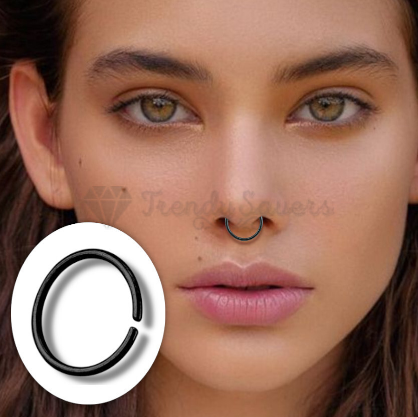 6MM Wide Seamless Piercing Lip Nose Hoop Septum Ear Ring Black Body  Jewellery UK