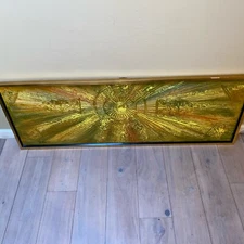 Vintage MCM Van Hoople Impasto Abstract Sunburst Painting Huge Stunning