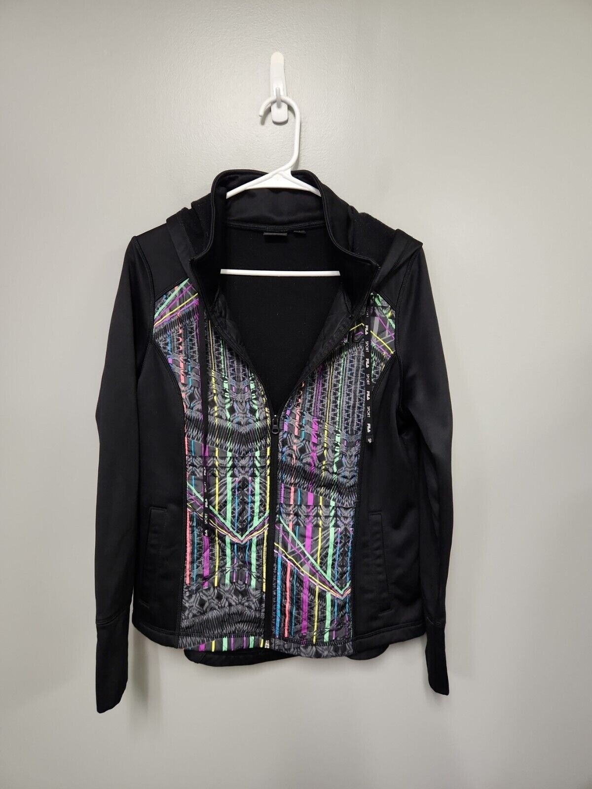 Fila Sport donna felpa con cappuccio giacca sportiva trapuntata nera multi taglia media full zip