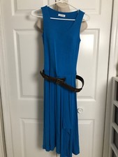 Calvin Klein Women S 2 Long Dress Sleeveless Tank Stretch Turquoise Blue Belted