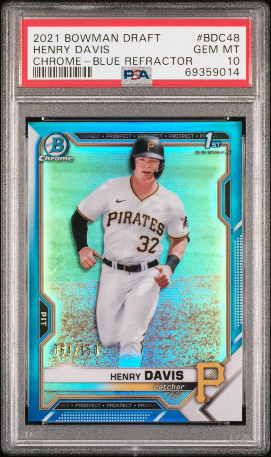 Henry Davis 2021 Bowman Draft Chrome Blue Refractor 1st 064/150 PSA Gem Mint 10!