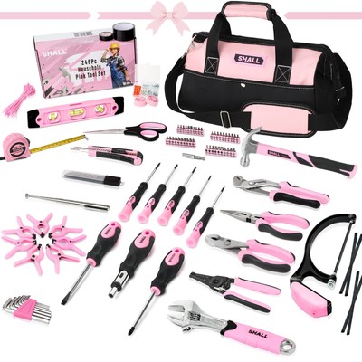 SHALL Rosa Werkzeug Set, 246-teiliges Damen Basic Tool Kit für Haus mit 14'' W...