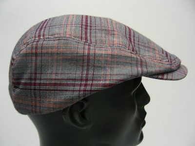 MEGA CAP - PLAID - POLYESTER/RAYON - MEDIUM SIZE CABBIE NEWSBOY STYLE CAP HAT! 