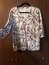 J.Jill Pure Jill Printed Brown Pink Cream V Neck Tee Size XL GUC