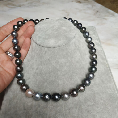 B-Ware Südsee Tahitiperlen Perlenkette Collier Barock Ø9,9-11,9mm 44,5cm RUND - Bild 3 von 6