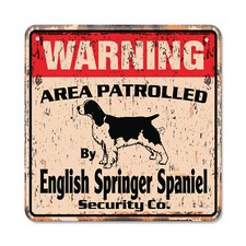 ENGLISH SPRINGER SPANIEL Vintage Security Plastic Sign Area Patrolled guard dog