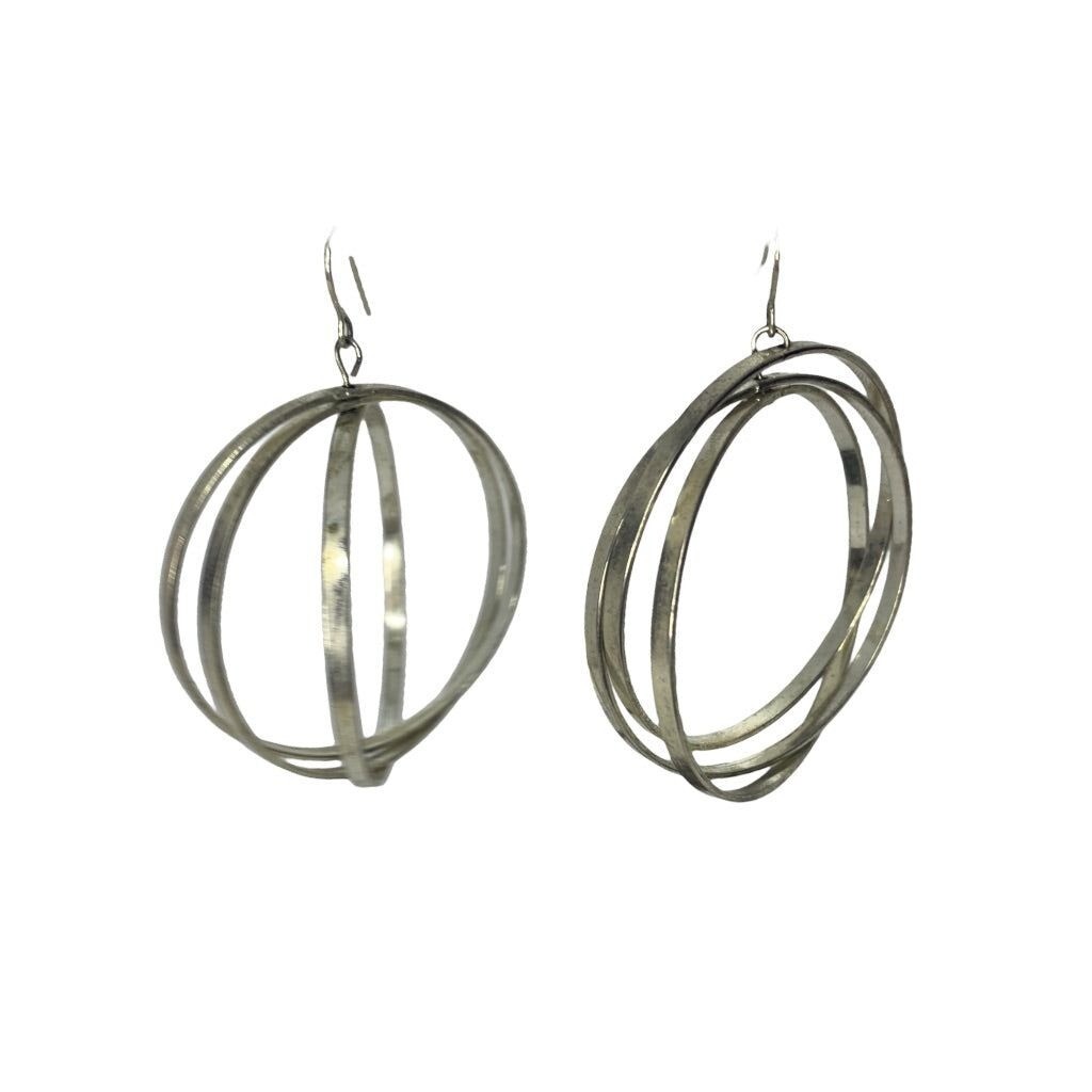 Statement 2.5" Drop Silvertone Earrings Dimension… - image 1