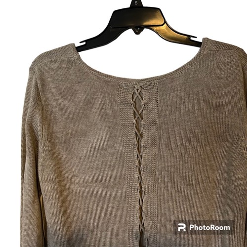 Kate & Mallory Knit Sweater Womens Large Lace up Back Brown Sheer Lining - Picture 8 of 12