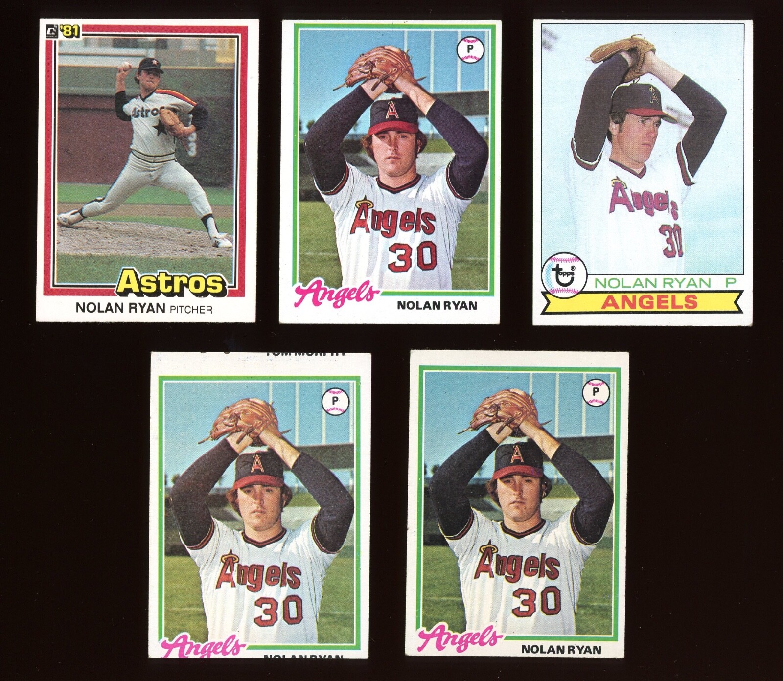 5 Card Lot / 1978 1979 Topps 1981 Donruss Baseball NOLAN RYAN VG EX